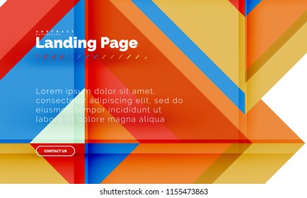 Square shape geometric abstract background, landing page web design template. Vector illustration