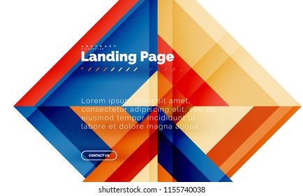 Square shape geometric abstract background, landing page web design template. Vector illustration