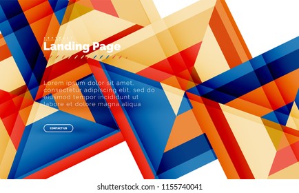 Square shape geometric abstract background, landing page web design template. Vector illustration