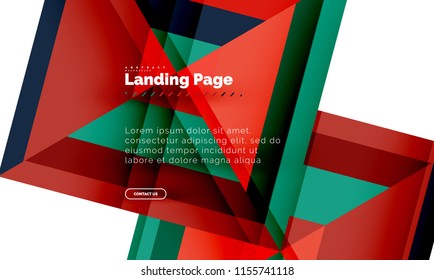 Square shape geometric abstract background, landing page web design template. Vector illustration