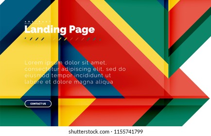 Square shape geometric abstract background, landing page web design template. Vector illustration