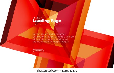 Square shape geometric abstract background, landing page web design template. Vector illustration