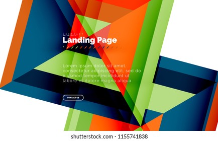 Square shape geometric abstract background, landing page web design template. Vector illustration