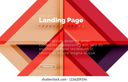Square shape geometric abstract background, landing page web design template. Vector illustration