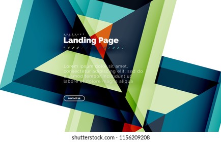 Square shape geometric abstract background, landing page web design template. Vector illustration