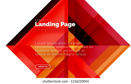 Square shape geometric abstract background, landing page web design template. Vector illustration