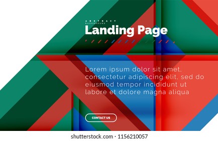 Square shape geometric abstract background, landing page web design template. Vector illustration