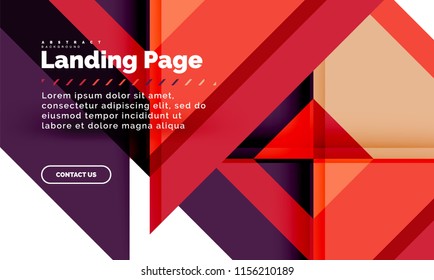 Square shape geometric abstract background, landing page web design template. Vector illustration