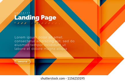 Square shape geometric abstract background, landing page web design template. Vector illustration