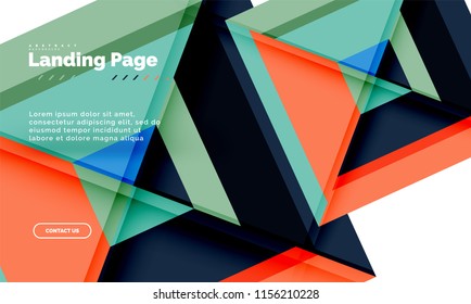 Square shape geometric abstract background, landing page web design template. Vector illustration