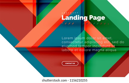 Square shape geometric abstract background, landing page web design template. Vector illustration