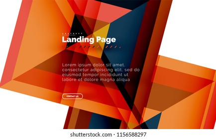 Square shape geometric abstract background, landing page web design template. Vector illustration