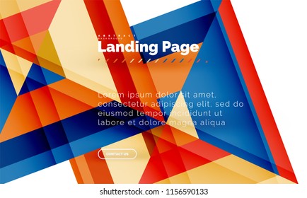 Square shape geometric abstract background, landing page web design template. Vector illustration