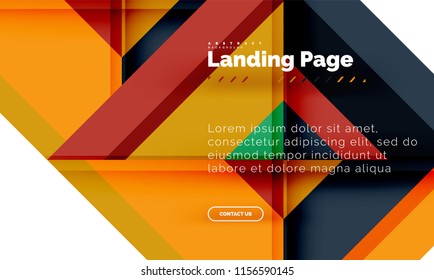 Square shape geometric abstract background, landing page web design template. Vector illustration