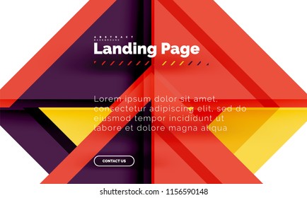 Square shape geometric abstract background, landing page web design template. Vector illustration