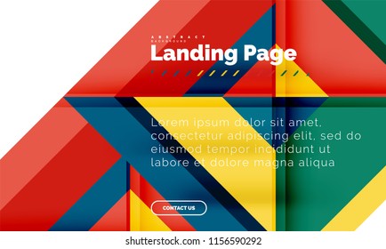 Square shape geometric abstract background, landing page web design template. Vector illustration