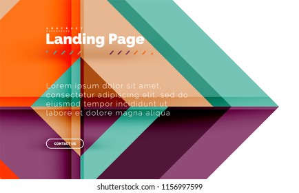 Square shape geometric abstract background, landing page web design template. Vector illustration