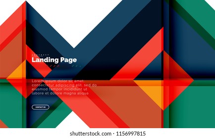 Square shape geometric abstract background, landing page web design template. Vector illustration