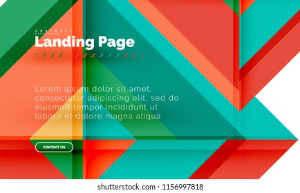 Square shape geometric abstract background, landing page web design template. Vector illustration
