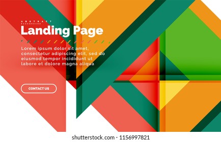 Square shape geometric abstract background, landing page web design template. Vector illustration