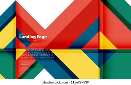 Square shape geometric abstract background, landing page web design template. Vector illustration