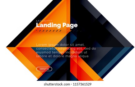 Square shape geometric abstract background, landing page web design template. Vector illustration