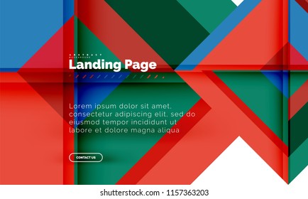 Square shape geometric abstract background, landing page web design template. Vector illustration