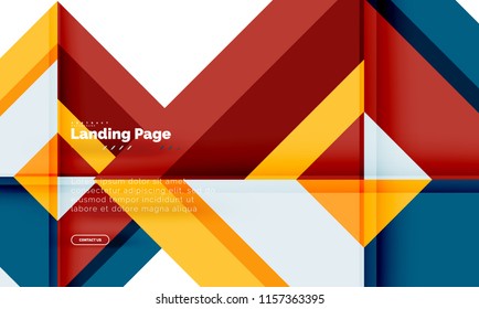 Square shape geometric abstract background, landing page web design template. Vector illustration