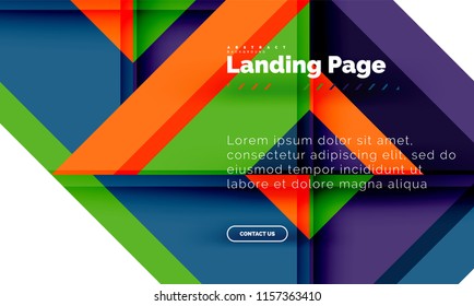 Square shape geometric abstract background, landing page web design template. Vector illustration