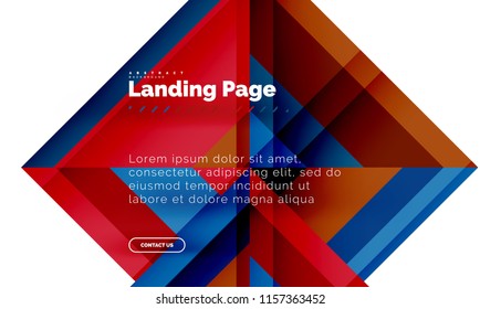 Square shape geometric abstract background, landing page web design template. Vector illustration
