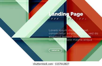 Square shape geometric abstract background, landing page web design template. Vector illustration