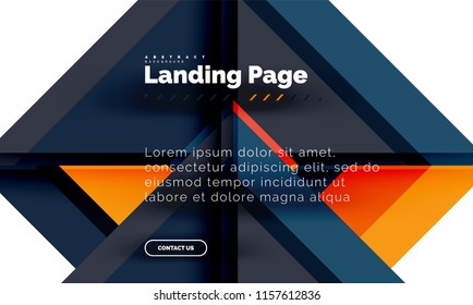 Square shape geometric abstract background, landing page web design template. Vector illustration