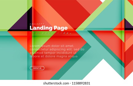 Square shape geometric abstract background, landing page web design template. Vector illustration