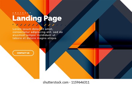 Square shape geometric abstract background, landing page web design template. Vector illustration