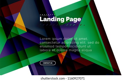 Square shape geometric abstract background, landing page web design template. Vector illustration