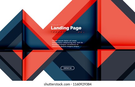 Square shape geometric abstract background, landing page web design template. Vector illustration