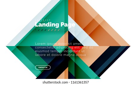 Square shape geometric abstract background, landing page web design template. Vector illustration