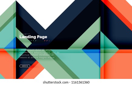 Square shape geometric abstract background, landing page web design template. Vector illustration