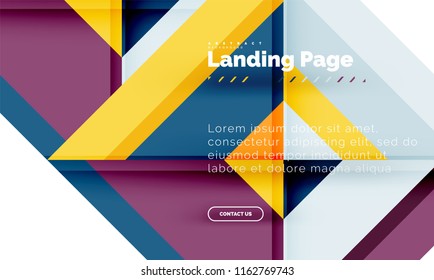 Square shape geometric abstract background, landing page web design template. Vector illustration