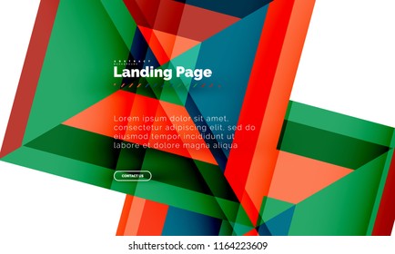Square shape geometric abstract background, landing page web design template. Vector illustration