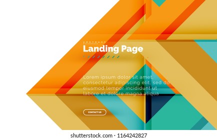 Square shape geometric abstract background, landing page web design template. Vector illustration