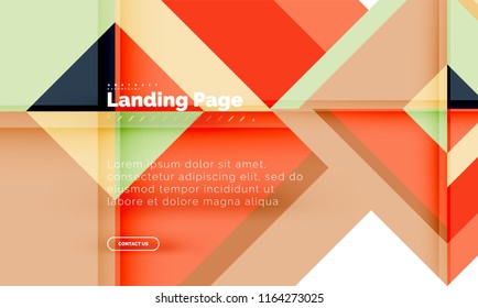 Square shape geometric abstract background, landing page web design template. Vector illustration