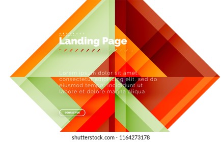 Square shape geometric abstract background, landing page web design template. Vector illustration