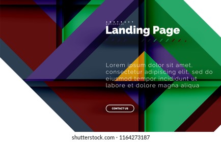 Square shape geometric abstract background, landing page web design template. Vector illustration