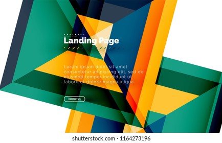 Square shape geometric abstract background, landing page web design template. Vector illustration