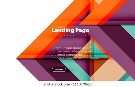 Square shape geometric abstract background, landing page web design template. Vector illustration