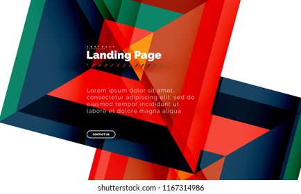 Square shape geometric abstract background, landing page web design template. Vector illustration