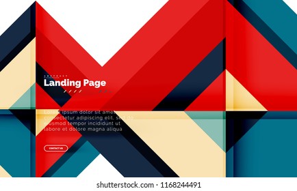 Square shape geometric abstract background, landing page web design template. Vector illustration
