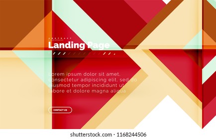 Square shape geometric abstract background, landing page web design template. Vector illustration