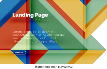 Square shape geometric abstract background, landing page web design template. Vector illustration